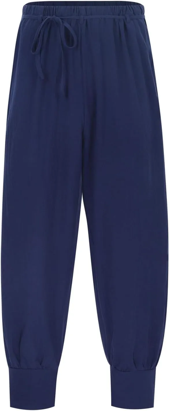 Mens Casual Pants Elastic Waist Drawstring Retro Medieval Tapered Pants Lightweight Slim Fit Summer Beach Yoga Trousers