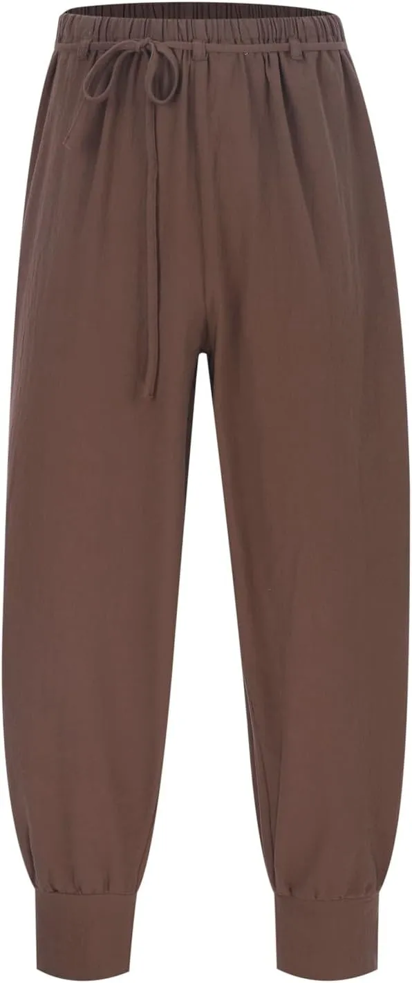 Mens Casual Pants Elastic Waist Drawstring Retro Medieval Tapered Pants Lightweight Slim Fit Summer Beach Yoga Trousers