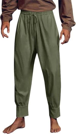 Mens Casual Pants Elastic Waist Drawstring Retro Medieval Tapered Pants Lightweight Slim Fit Summer Beach Yoga Trousers