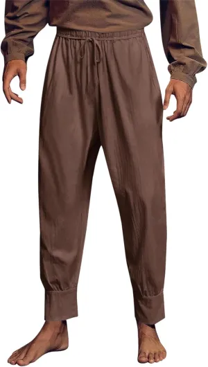 Mens Casual Pants Elastic Waist Drawstring Retro Medieval Tapered Pants Lightweight Slim Fit Summer Beach Yoga Trousers
