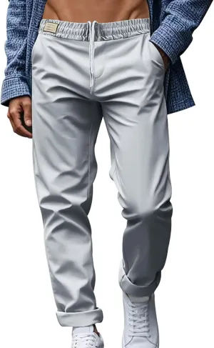 Mens Casual Pants Elastic Waist Relaxed Fit Drawstring Sweatpants Lightweight Comfy Jogging Atheltic Pants Baggy Lounge Pants
