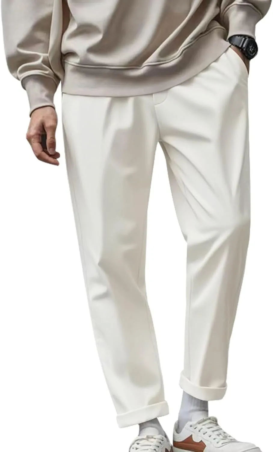 Mens Casual Pants Elastic Waist Relaxed Fit Drawstring Sweatpants Lightweight Comfy Jogging Atheltic Pants Baggy Lounge Pants