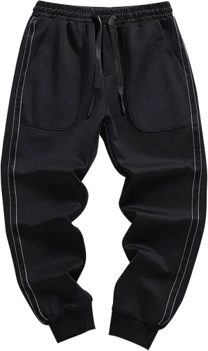 Mens Casual Pants Relaxed Fit Elastic Waist Plus Size Tapered Trousers Lightweight Drawstring Comfy Slacks with Zipper Pocket