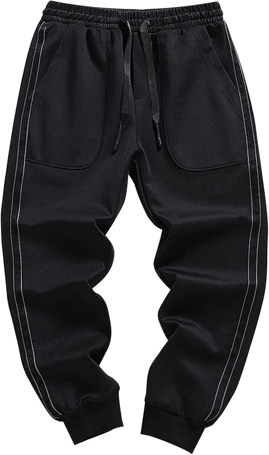 Mens Casual Pants Relaxed Fit Elastic Waist Plus Size Tapered Trousers Lightweight Drawstring Comfy Slacks with Zipper Pocket