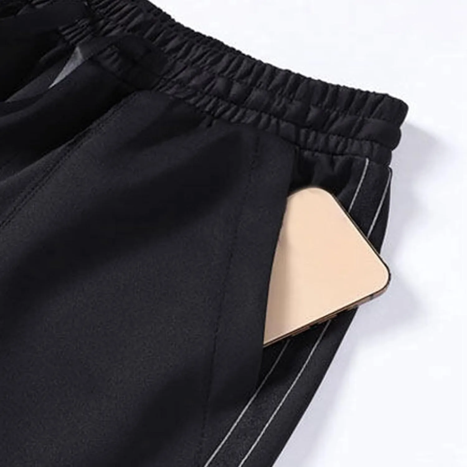 Mens Casual Pants Relaxed Fit Elastic Waist Plus Size Tapered Trousers Lightweight Drawstring Comfy Slacks with Zipper Pocket
