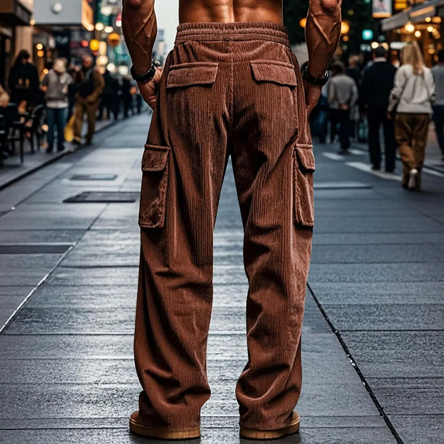 Mens Corduroy Cargo Pants Big and Tall Loose Fit Retro Workwear Sweatpants Casual Straight Leg Plus Size Baggy Trousers