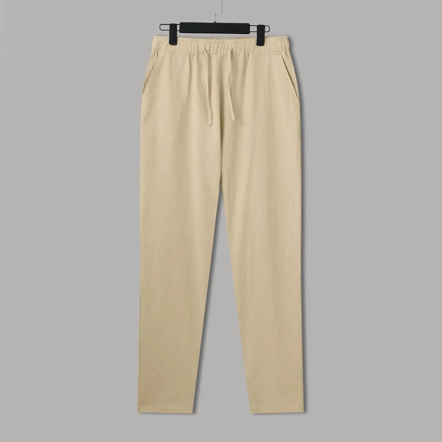 Mens Cotton Joggers Elastic Waist Loose Fit Lightweight Hiking Pants Casual Solid Plus Size Straight Leg Athletic Sweatpants