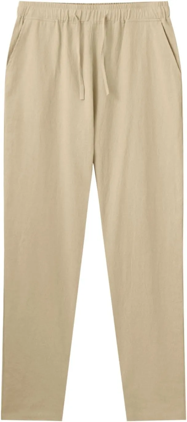 Mens Cotton Joggers Elastic Waist Loose Fit Lightweight Hiking Pants Casual Solid Plus Size Straight Leg Athletic Sweatpants