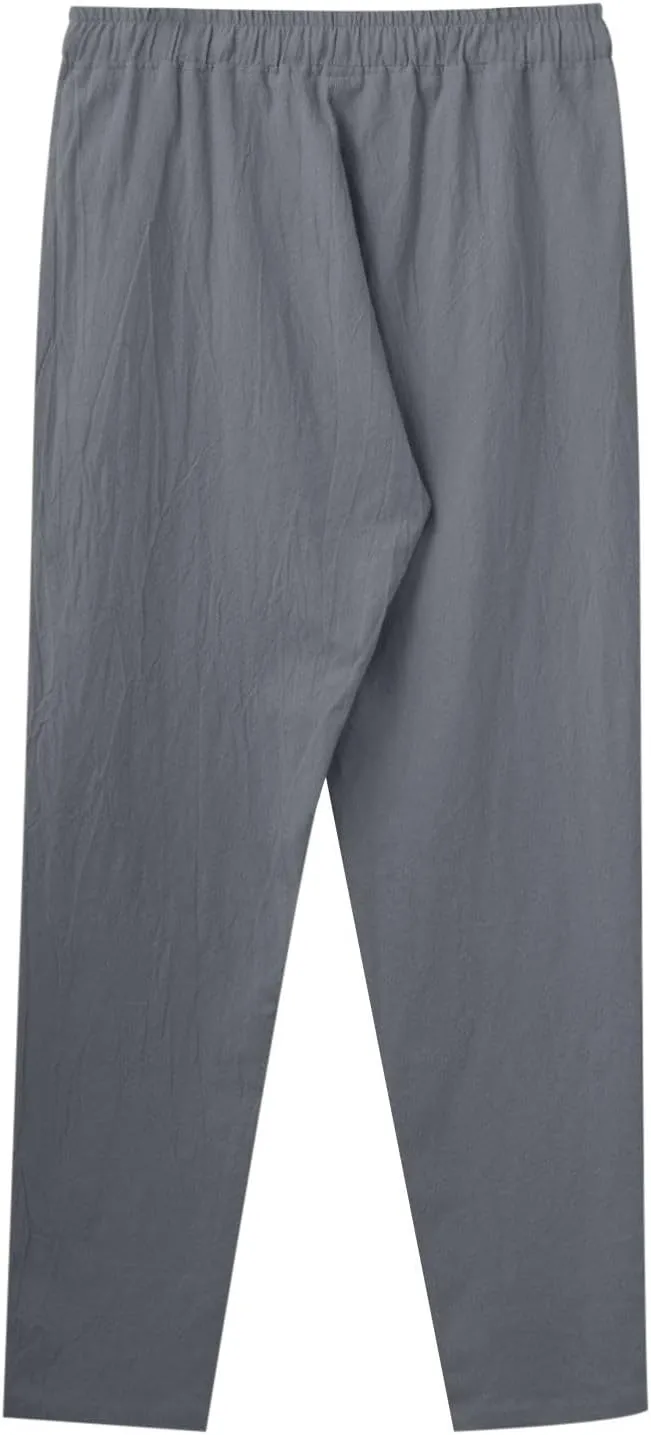 Mens Cotton Joggers Elastic Waist Loose Fit Lightweight Hiking Pants Casual Solid Plus Size Straight Leg Athletic Sweatpants