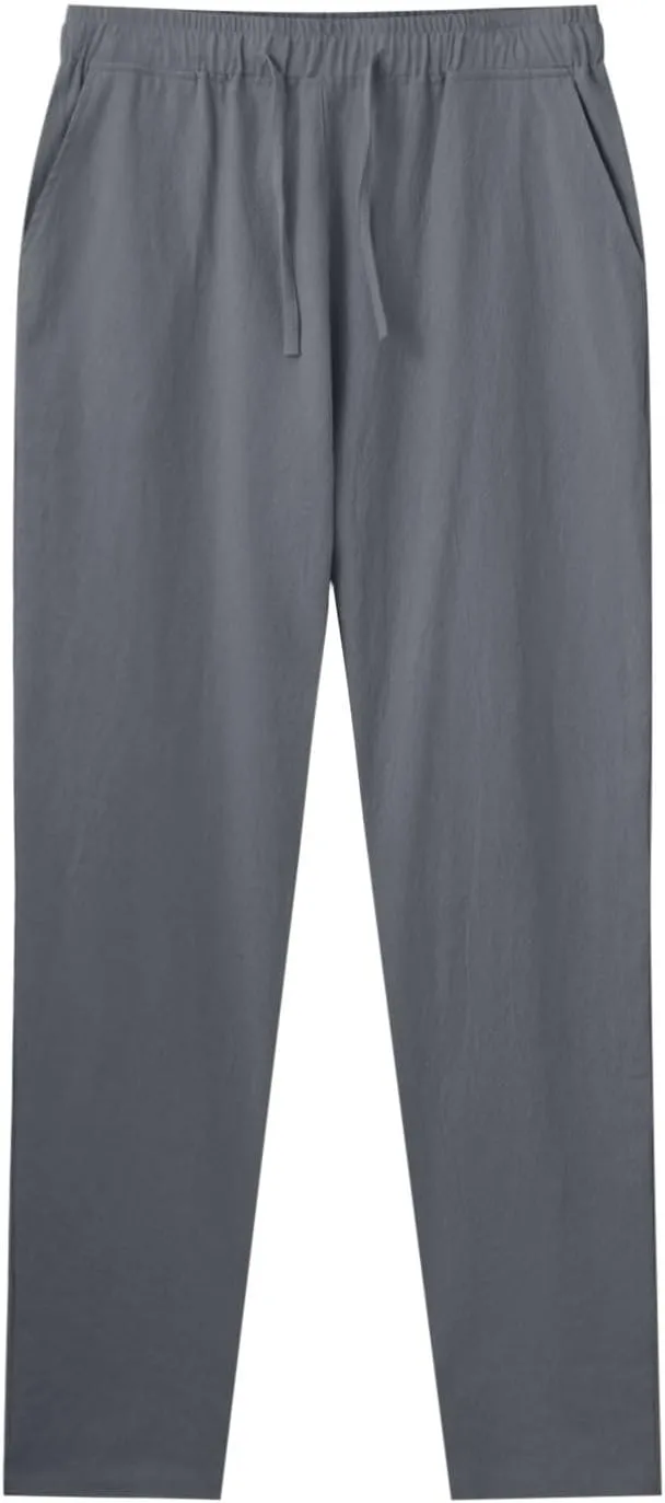 Mens Cotton Joggers Elastic Waist Loose Fit Lightweight Hiking Pants Casual Solid Plus Size Straight Leg Athletic Sweatpants