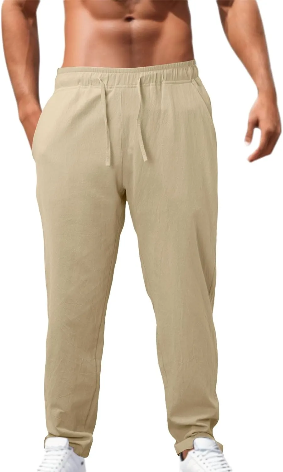 Mens Cotton Joggers Elastic Waist Loose Fit Lightweight Hiking Pants Casual Solid Plus Size Straight Leg Athletic Sweatpants