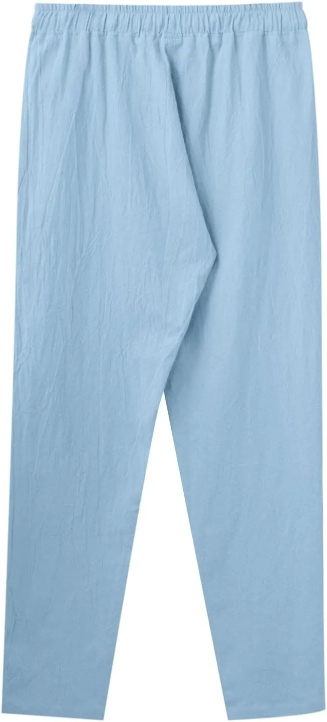 Mens Cotton Joggers Elastic Waist Loose Fit Lightweight Hiking Pants Casual Solid Plus Size Straight Leg Athletic Sweatpants