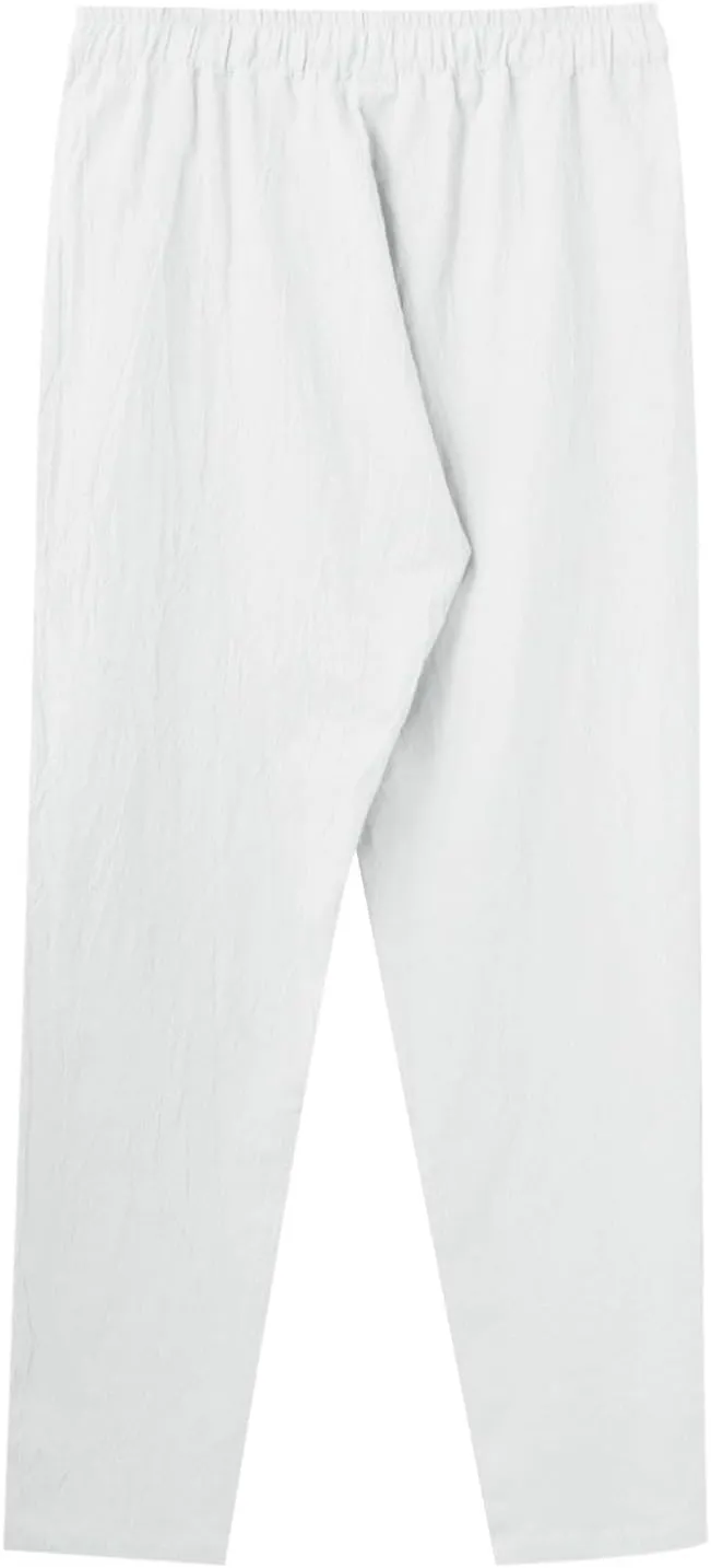 Mens Cotton Joggers Elastic Waist Loose Fit Lightweight Hiking Pants Casual Solid Plus Size Straight Leg Athletic Sweatpants