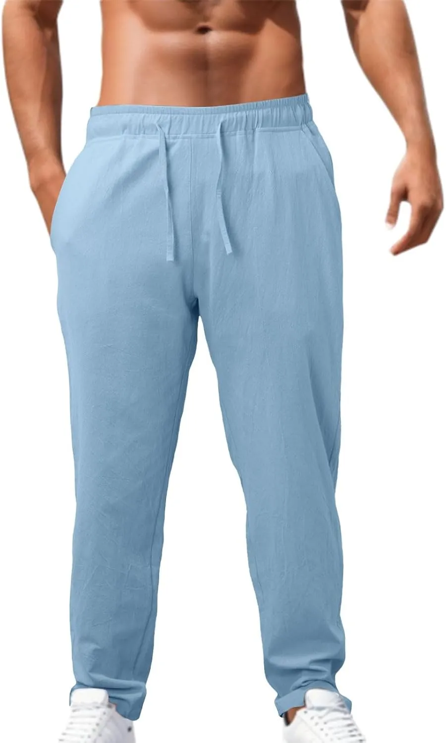 Mens Cotton Joggers Elastic Waist Loose Fit Lightweight Hiking Pants Casual Solid Plus Size Straight Leg Athletic Sweatpants