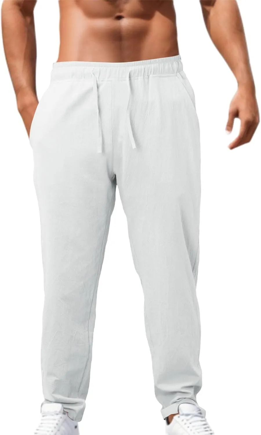 Mens Cotton Joggers Elastic Waist Loose Fit Lightweight Hiking Pants Casual Solid Plus Size Straight Leg Athletic Sweatpants