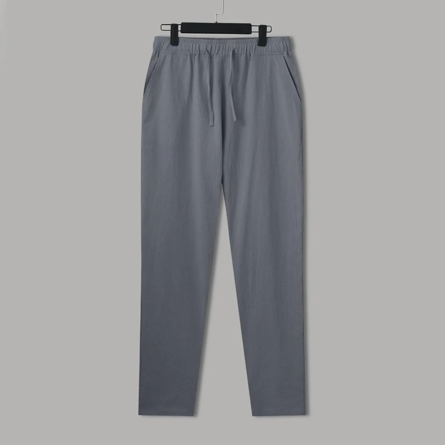 Mens Cotton Joggers Elastic Waist Loose Fit Lightweight Hiking Pants Casual Solid Plus Size Straight Leg Athletic Sweatpants