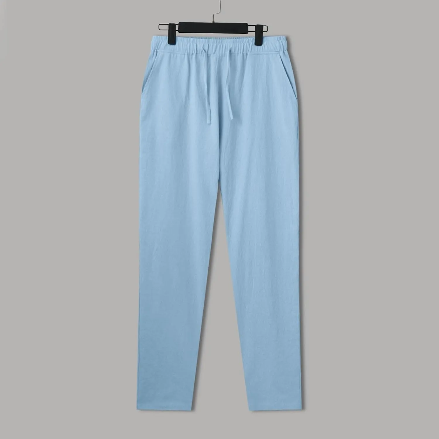 Mens Cotton Joggers Elastic Waist Loose Fit Lightweight Hiking Pants Casual Solid Plus Size Straight Leg Athletic Sweatpants