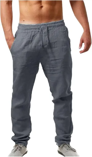 Mens Cotton Joggers Elastic Waist Loose Fit Lightweight Hiking Pants Casual Solid Plus Size Straight Leg Athletic Sweatpants