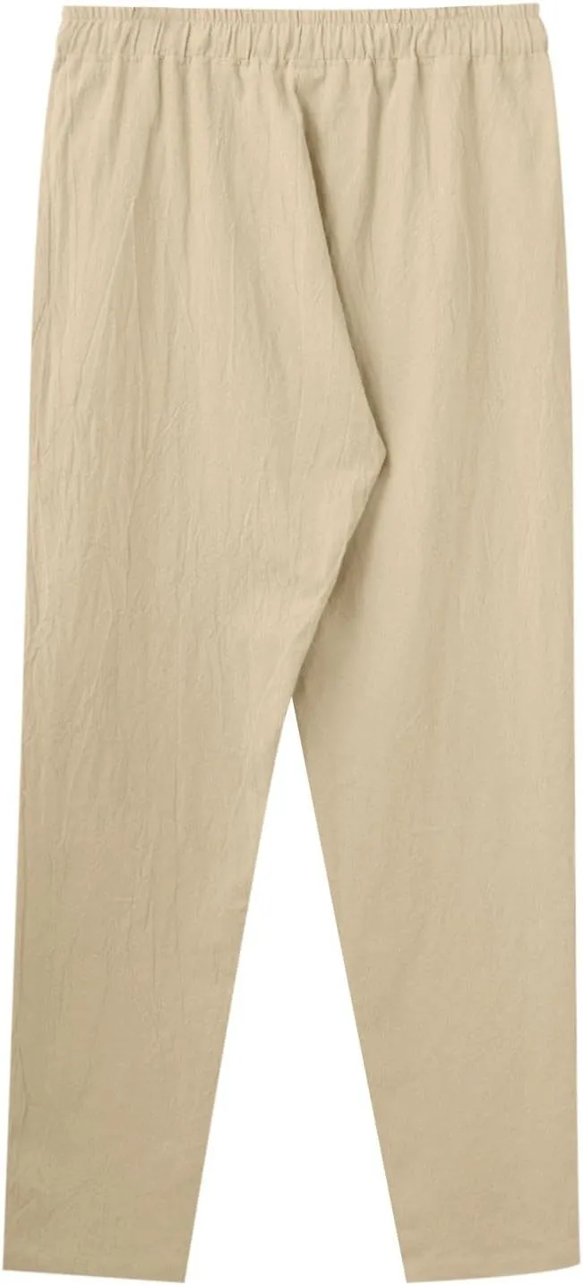 Mens Cotton Joggers Elastic Waist Loose Fit Lightweight Hiking Pants Casual Solid Plus Size Straight Leg Athletic Sweatpants