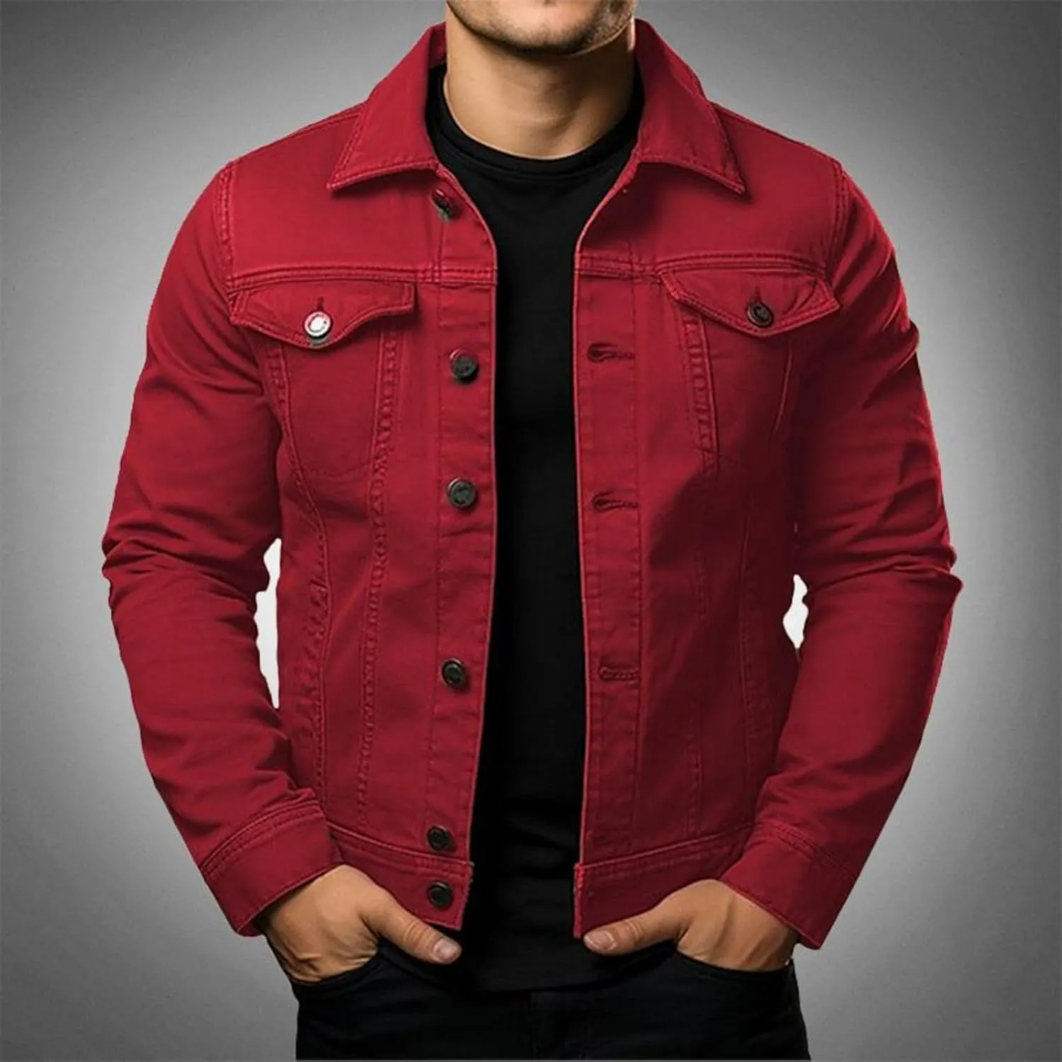 Mens Cozy Jacket Lightweight Casual Coat Lapel Button Pockets Outwear Slim Fit Overshirt Spring Fall