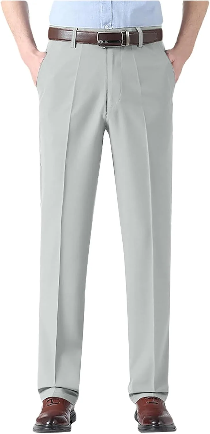 Mens Dress Pants Relaxed Fit Straight Leg Plus Size Casual Pants Summer Comfy Baggy Solid Classic Work Trousers with Pockets
