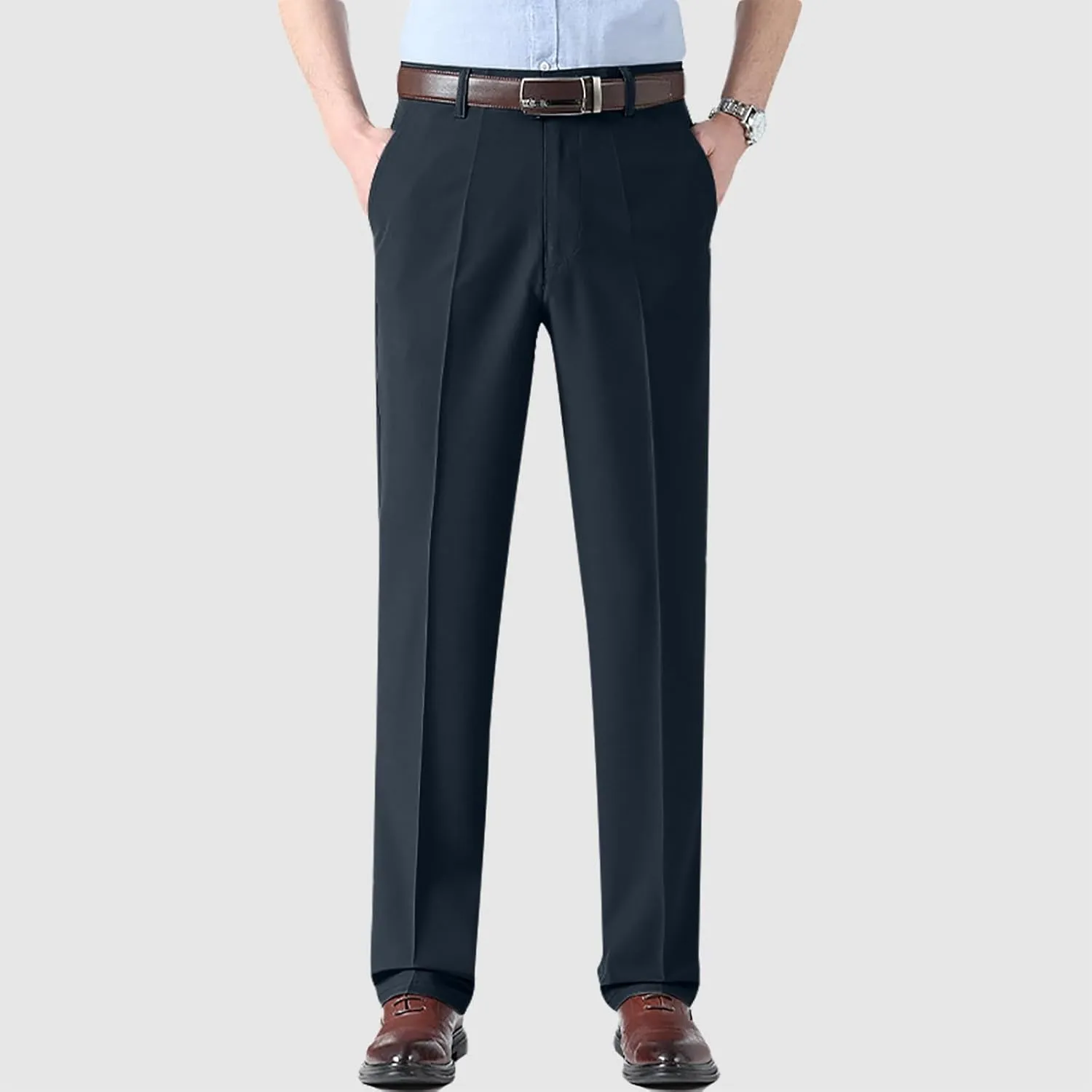 Mens Dress Pants Relaxed Fit Straight Leg Plus Size Casual Pants Summer Comfy Baggy Solid Classic Work Trousers with Pockets
