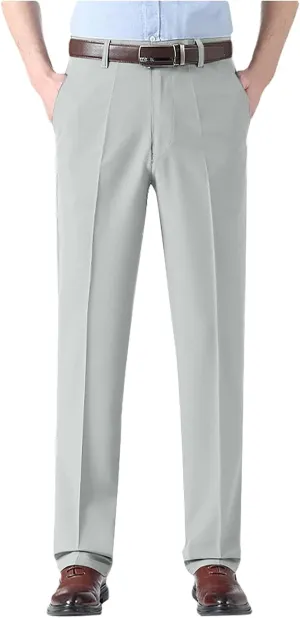 Mens Dress Pants Relaxed Fit Straight Leg Plus Size Casual Pants Summer Comfy Baggy Solid Classic Work Trousers with Pockets