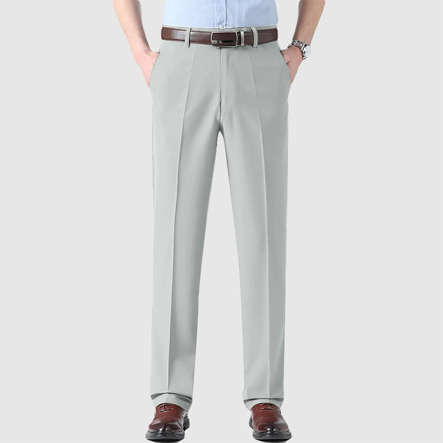 Mens Dress Pants Relaxed Fit Straight Leg Plus Size Casual Pants Summer Comfy Baggy Solid Classic Work Trousers with Pockets