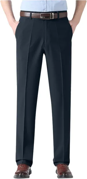 Mens Dress Pants Relaxed Fit Straight Leg Plus Size Casual Pants Summer Comfy Baggy Solid Classic Work Trousers with Pockets