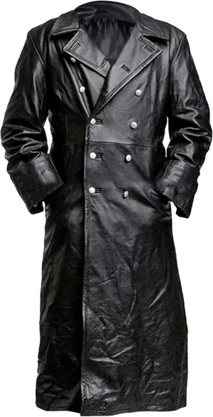 Mens Full-Length Long Trench Coat  Premium 100% Real Leather Double Breasted Overcoats