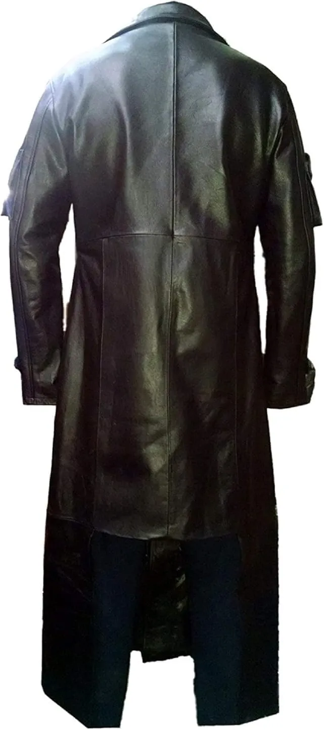 Mens Full-Length Long Trench Coat  Premium 100% Real Leather Double Breasted Overcoats