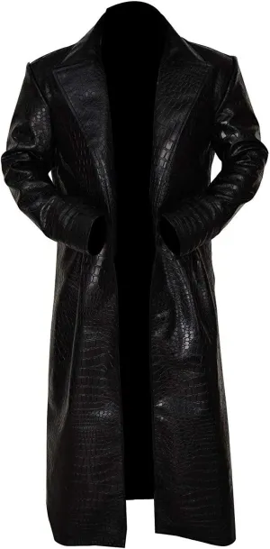 Mens Full-Length Long Trench Coat  Premium 100% Real Leather Double Breasted Overcoats