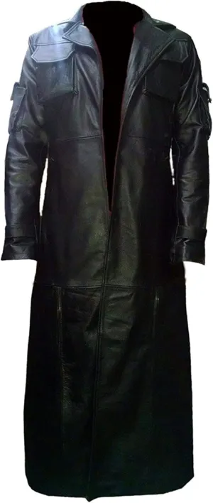 Mens Full-Length Long Trench Coat  Premium 100% Real Leather Double Breasted Overcoats