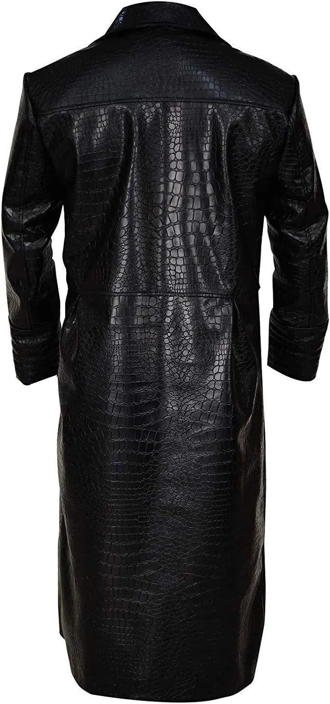 Mens Full-Length Long Trench Coat  Premium 100% Real Leather Double Breasted Overcoats