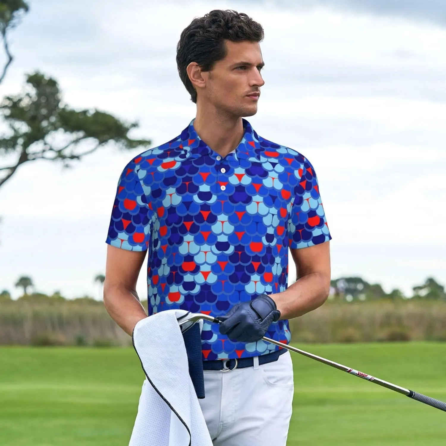 Men's Funny Golf Shirts Hawaiian Polo Shirts Short Sleeve Performance Moisture Wicking Dry Fit Beach Summer Golf Polo Shirts