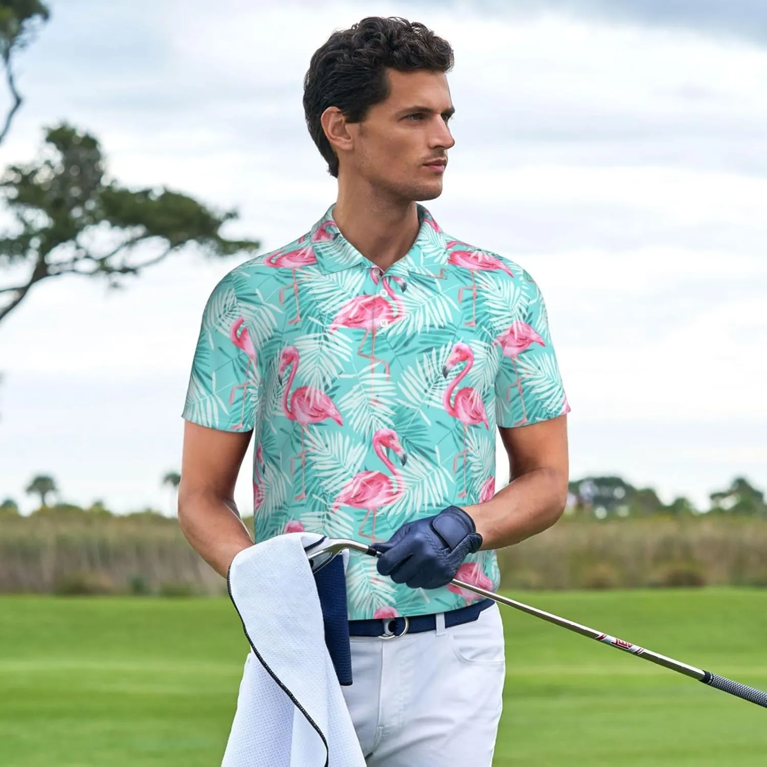 Men's Funny Golf Shirts Hawaiian Polo Shirts Short Sleeve Performance Moisture Wicking Dry Fit Beach Summer Golf Polo Shirts