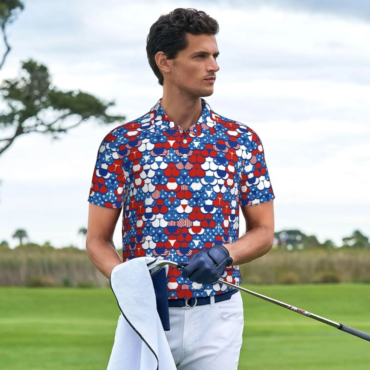 Men's Funny Golf Shirts Hawaiian Polo Shirts Short Sleeve Performance Moisture Wicking Dry Fit Beach Summer Golf Polo Shirts