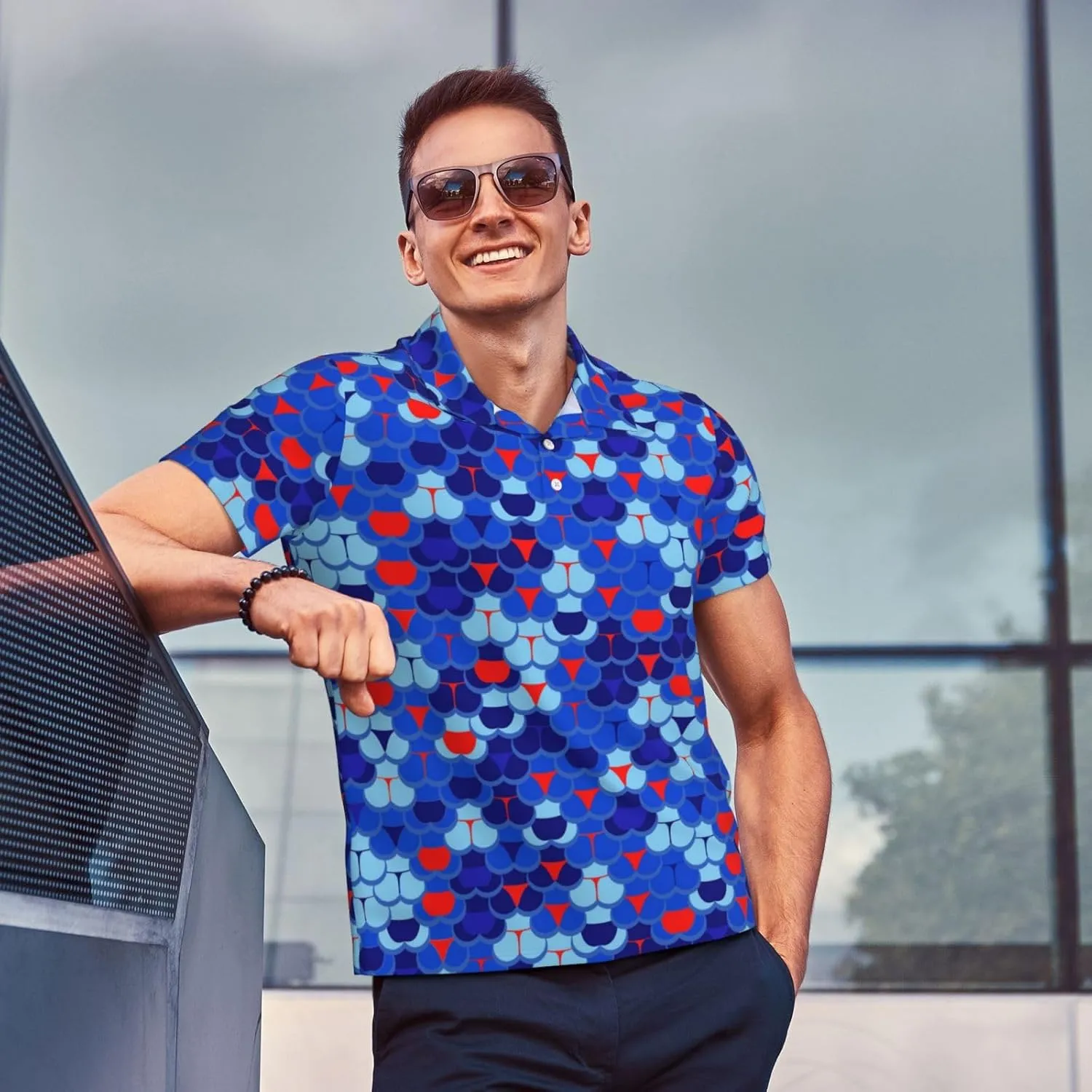 Men's Funny Golf Shirts Hawaiian Polo Shirts Short Sleeve Performance Moisture Wicking Dry Fit Beach Summer Golf Polo Shirts