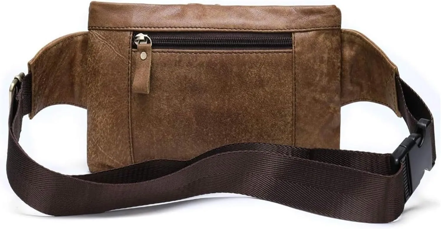 Men's Leather Fanny Pack Waist Bags Vintage Utility Belt Bag Crossbody Hip Purse(Brown)