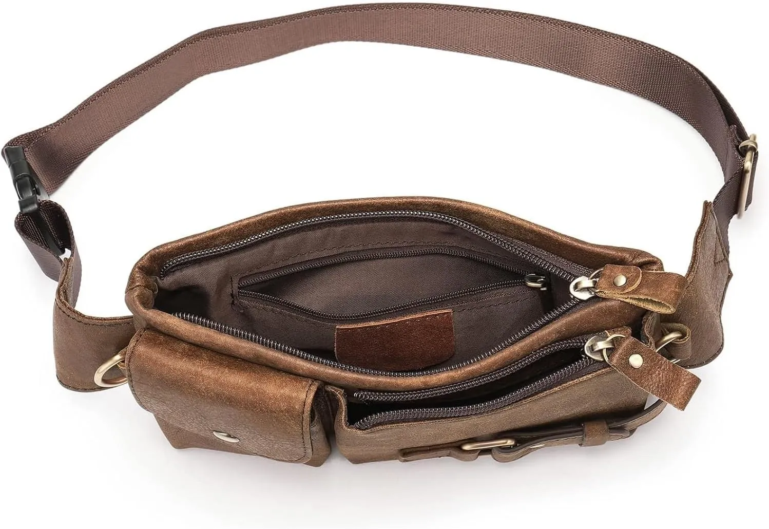 Men's Leather Fanny Pack Waist Bags Vintage Utility Belt Bag Crossbody Hip Purse(Brown)