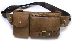 Men's Leather Fanny Pack Waist Bags Vintage Utility Belt Bag Crossbody Hip Purse(Brown)