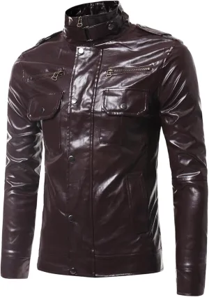 Mens Leather Jacket Windbreaker Motorcycle Jacket Zip up Biker Jacket Casual Faux Leather Jacket Slim Fit Winter Coat