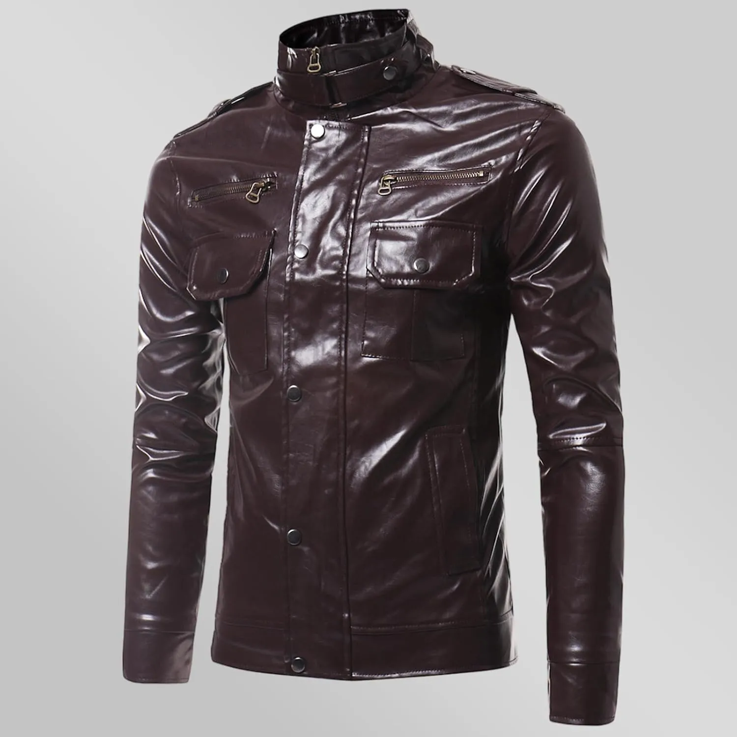 Mens Leather Jacket Windbreaker Motorcycle Jacket Zip up Biker Jacket Casual Faux Leather Jacket Slim Fit Winter Coat