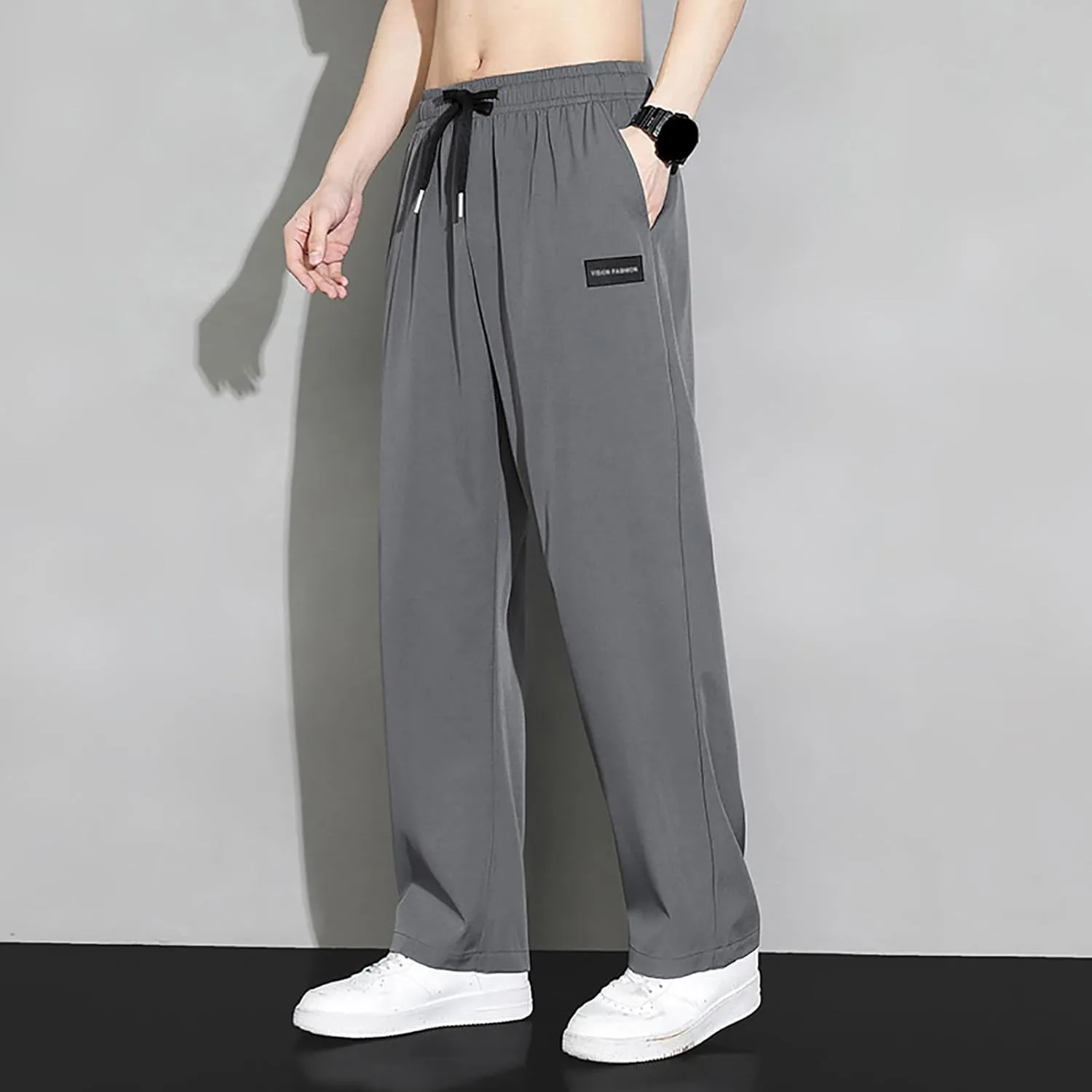Mens Lightweight Jogging Pant Pockets Chino Work Joggers Loose Sports Casual Sweatpant Plain Pants