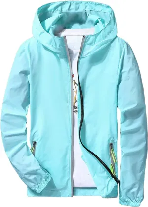 Mens Lightweight Waterproof Rain Jacket Windbreaker Casual Refleciton Zip Up Jackets with Hood Mens