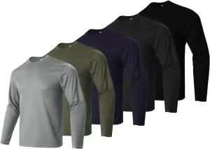 Mens Long Sleeve Shirts Casual Quick Dry Crew Neck Work Shirts Athletic Cycling Hiking T-Shirts 5 Pack