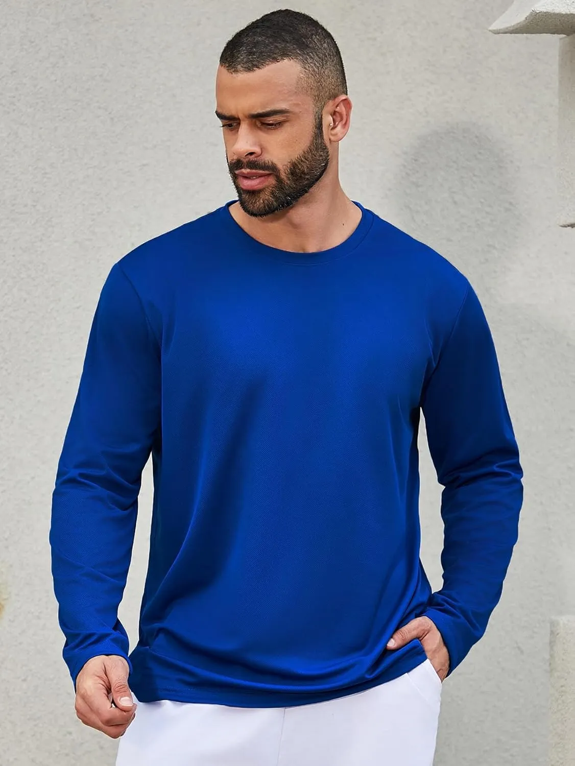 Mens Long Sleeve Shirts Casual Quick Dry Crew Neck Work Shirts Athletic Cycling Hiking T-Shirts 5 Pack