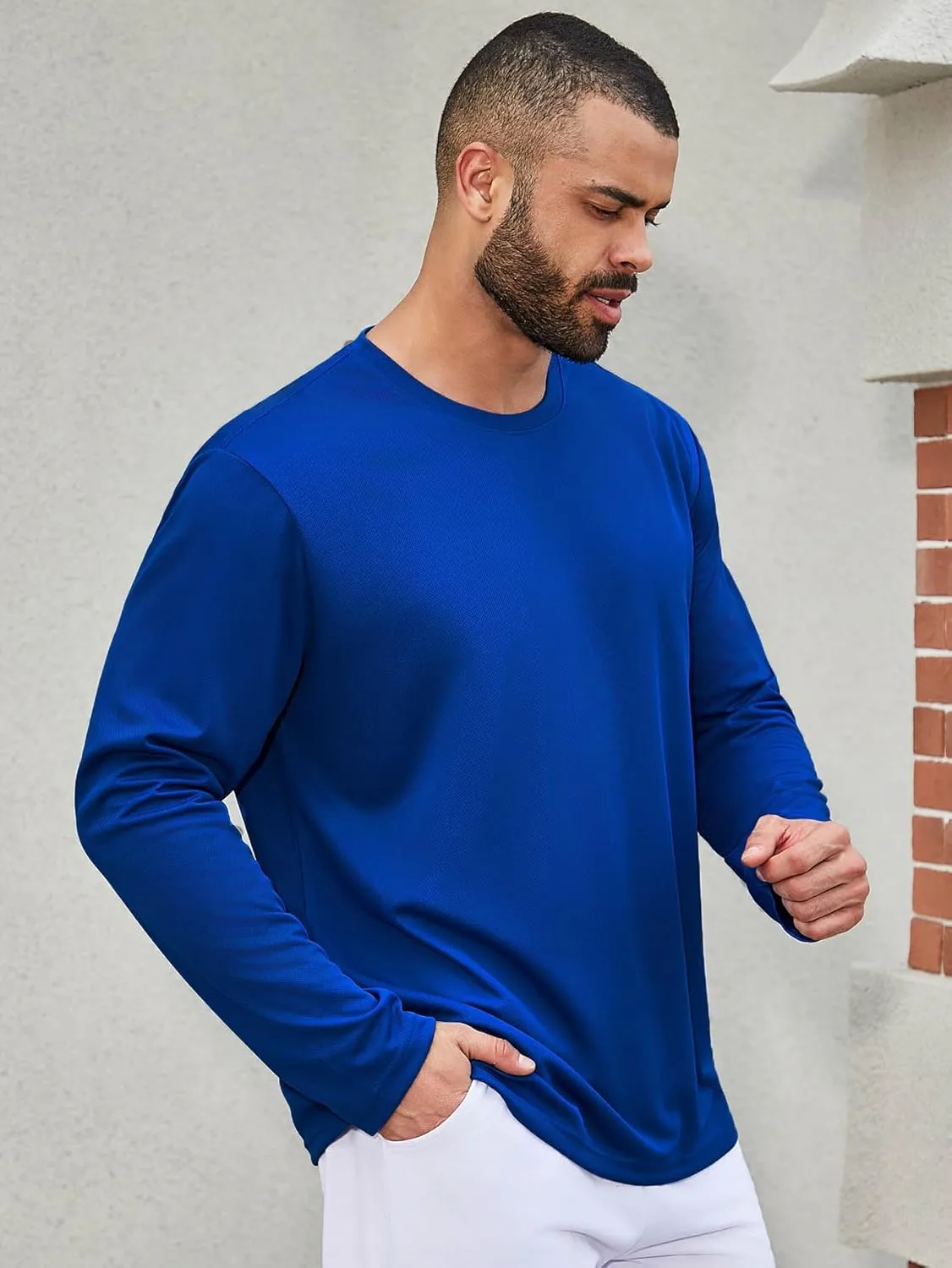 Mens Long Sleeve Shirts Casual Quick Dry Crew Neck Work Shirts Athletic Cycling Hiking T-Shirts 5 Pack