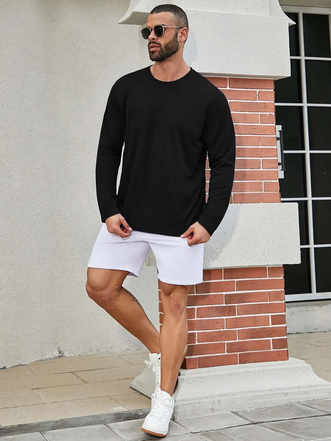 Mens Long Sleeve Shirts Casual Quick Dry Crew Neck Work Shirts Athletic Cycling Hiking T-Shirts 5 Pack