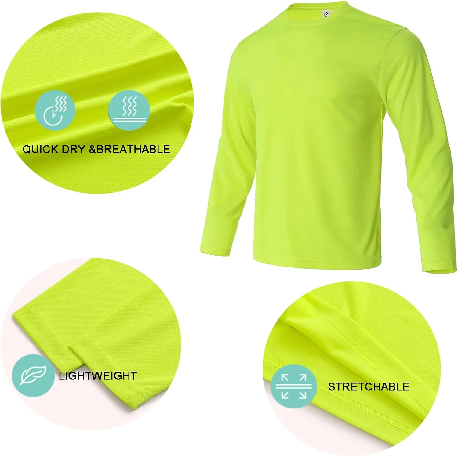 Mens Long Sleeve Shirts Casual Quick Dry Crew Neck Work Shirts Athletic Cycling Hiking T-Shirts 5 Pack